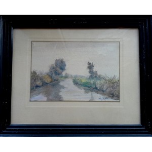 Roman Kochanowski  "Pejzaż" akwarela wym. 16x23 cm w swietle passepartout