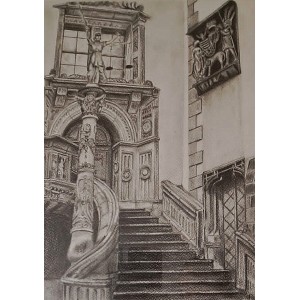Mieczysław Mróz, Ambona wejście do ratusza, rysunek ołówkiem, wym. 34,5x24,5 cm