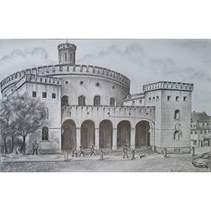 Mieczysław Mróz, Barbakan, muzeum, rysunek ołówkiem, wym.24x38 cm