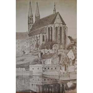 Mieczysław Mróz, Kościół św. Piotra i Pawła, rysunek ołówkiem, wym. 50x33,5 cm